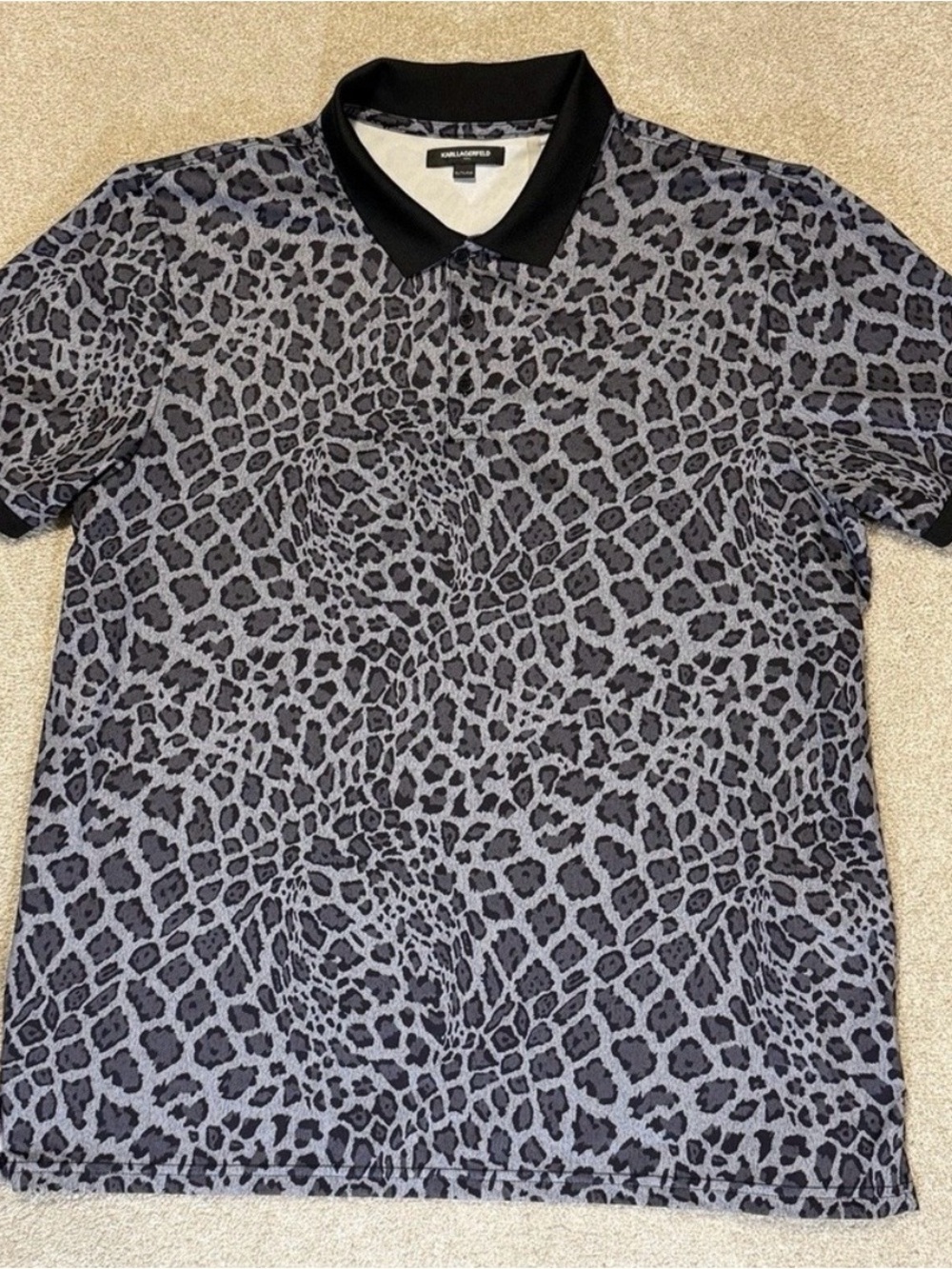 Men's Grey Leopard-Print Polo Shirt - Picture 2 of 4